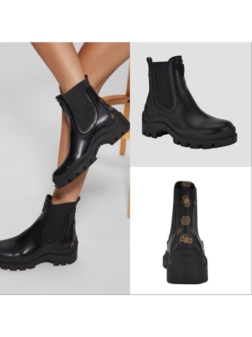 Guess Black Yesses Signature Chelsea Booties Round Toe